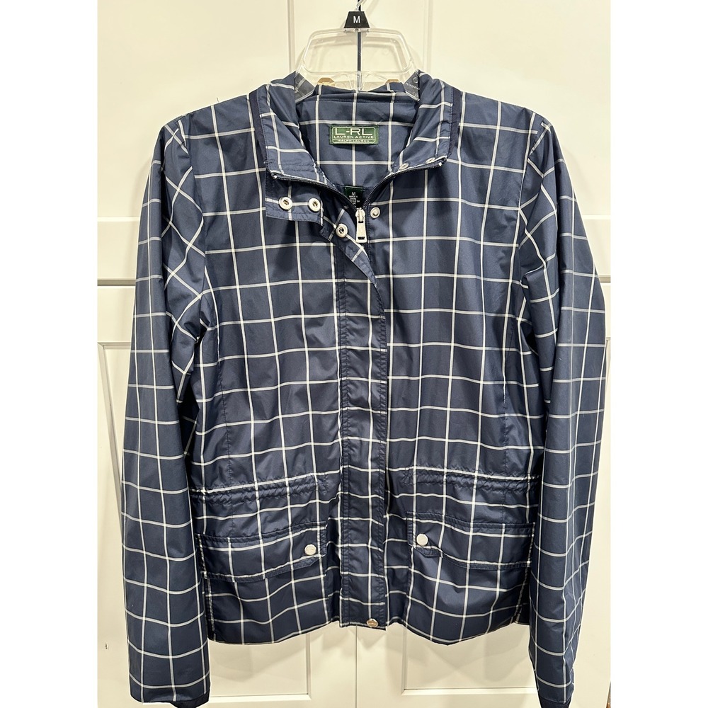 Ralph Lauren Active Women's Navy White Grid Print Lightweight Jacket Medium